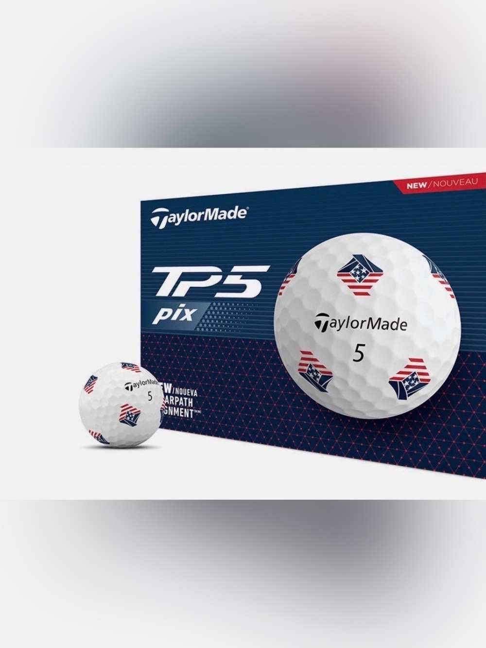 TaylorMade White Golf Ball with Red & Blue American Flag Pix